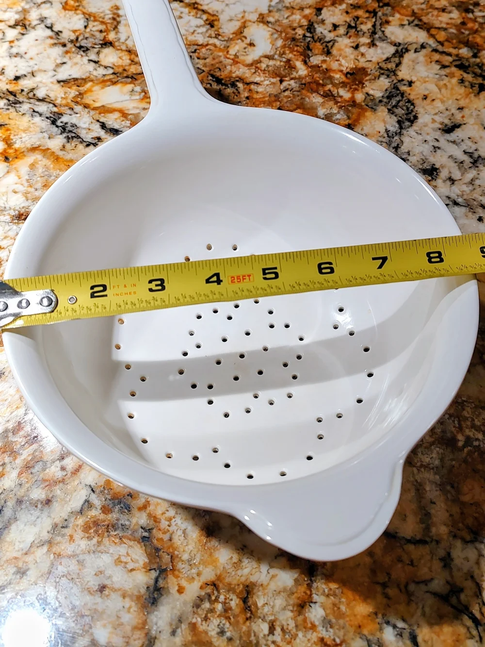 White Ashberry Melamine strainer W Peach Floral Design, vintage.